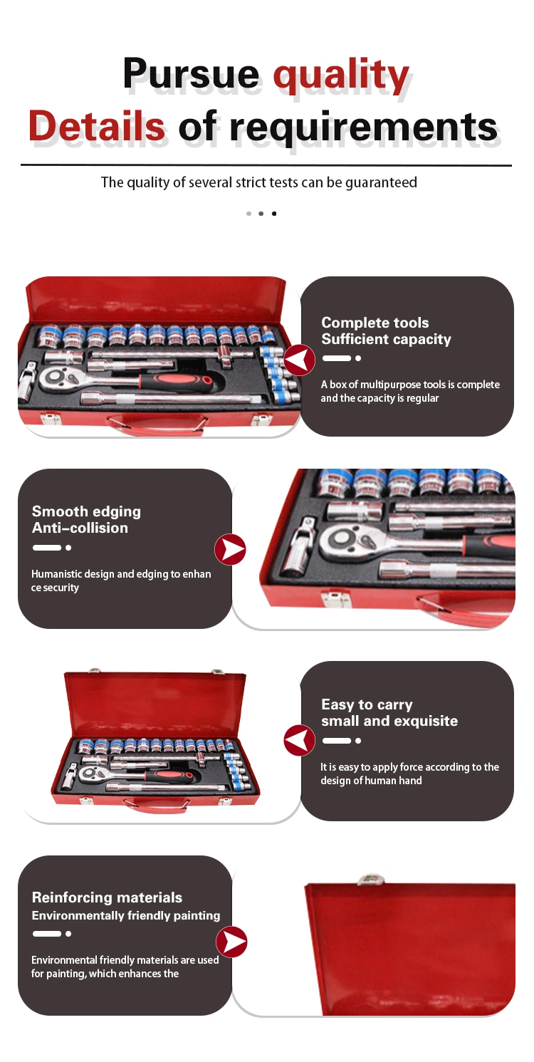 24PCS Iron Box 1/2 Inch Mechanic Tools Set Chrome Vanadium Socket Wrench Set for Fastening